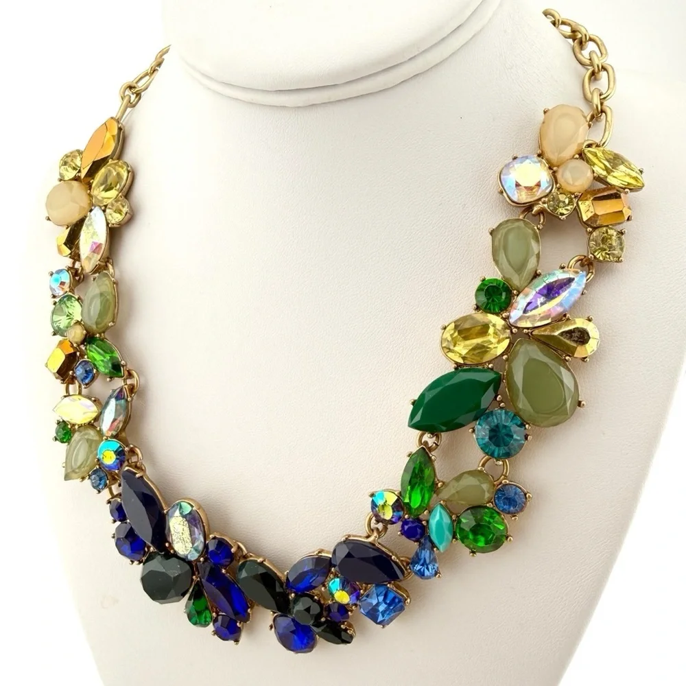 J. Crew Multicolor Ombré Gem Necklace in Blue, Green & Gold